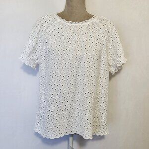 Velvet by Graham & Spencer Women's Small White Cotton Eyelet Short Sleeve Top